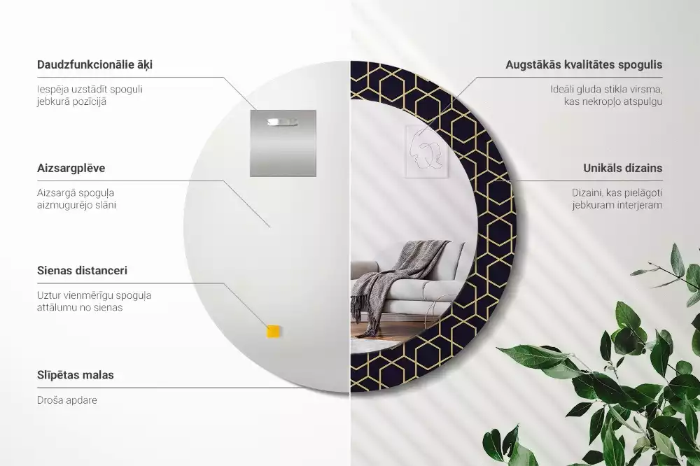 Kerek tükör fali dísz Absztrakt geometriai