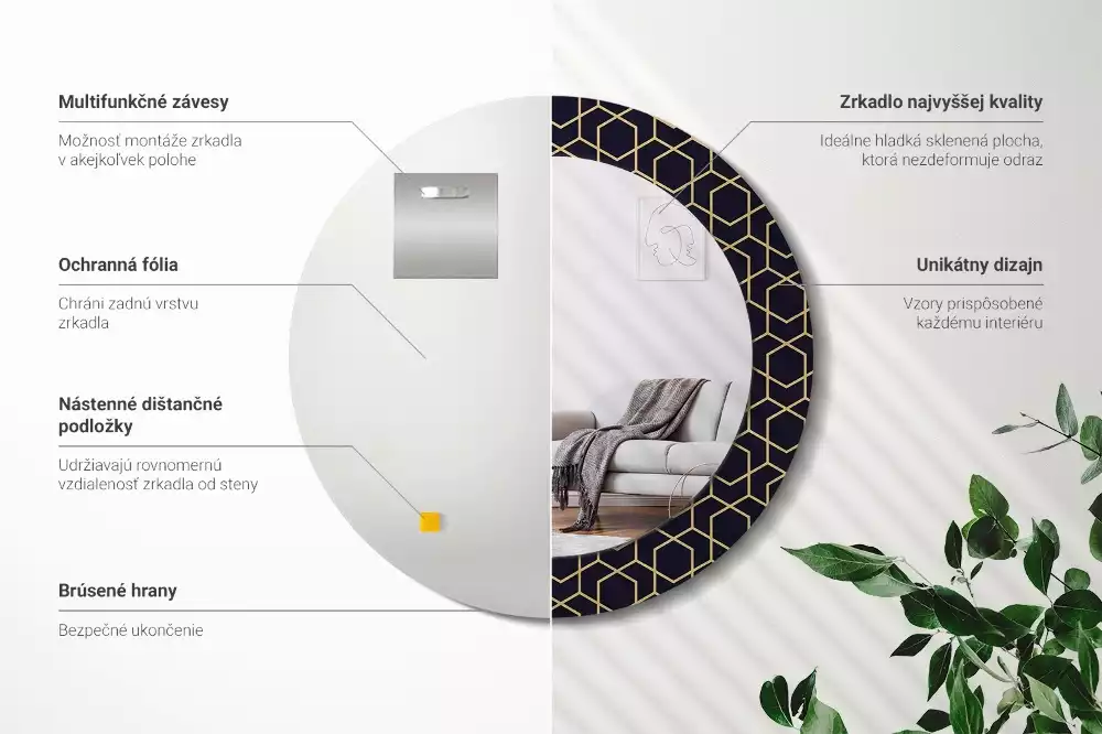 Kerek tükör fali dísz Absztrakt geometriai