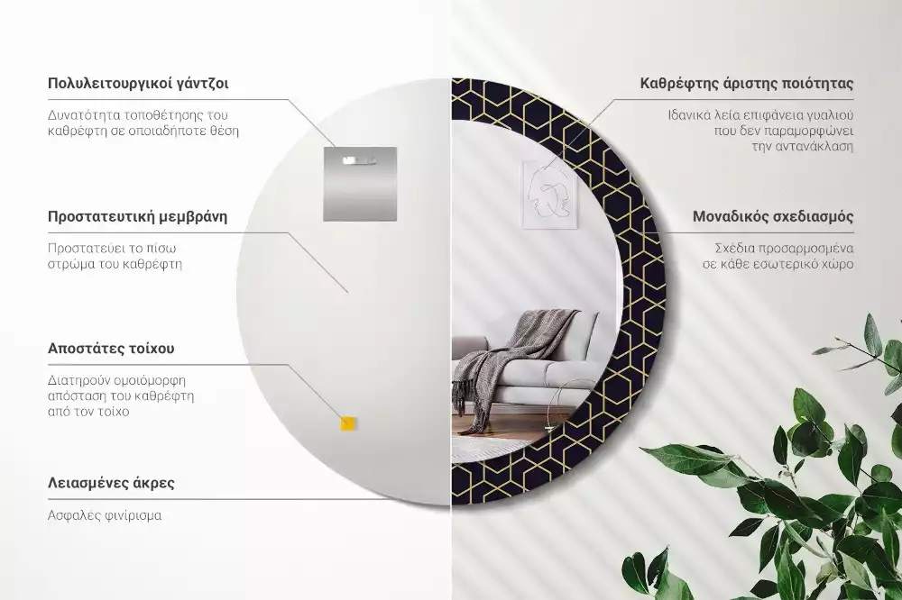 Kerek tükör fali dísz Absztrakt geometriai