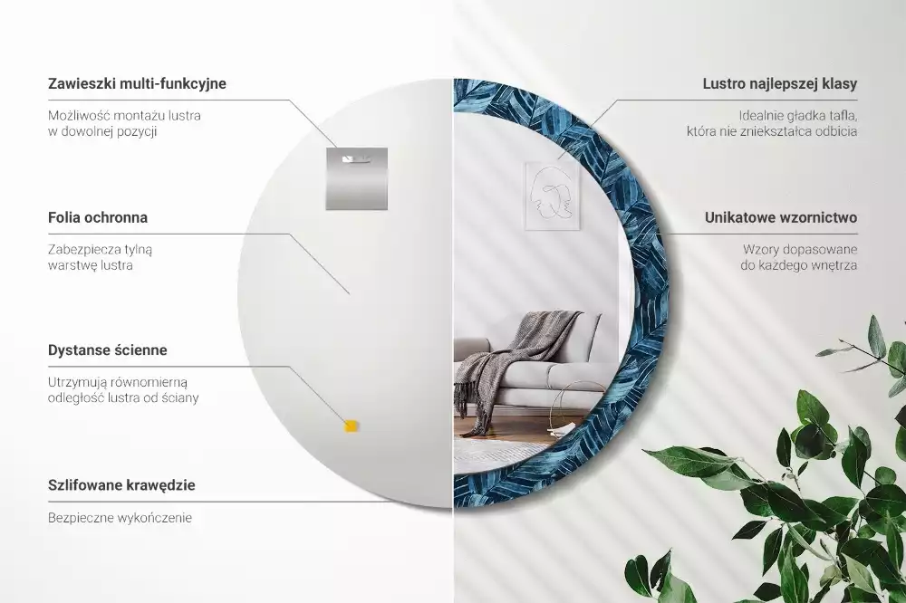 Kerek tükör fali dísz Dzsungel levelei