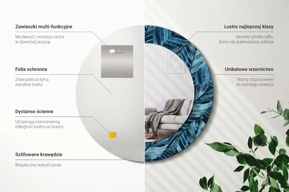 Kerek tükör fali dísz Dzsungel levelei