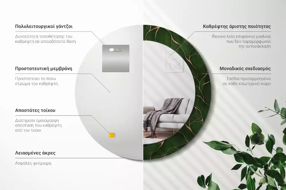 Kerek tükör fali dísz Absztrakt levél