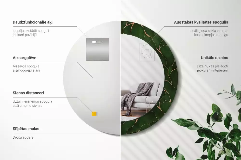 Kerek tükör fali dísz Absztrakt levél