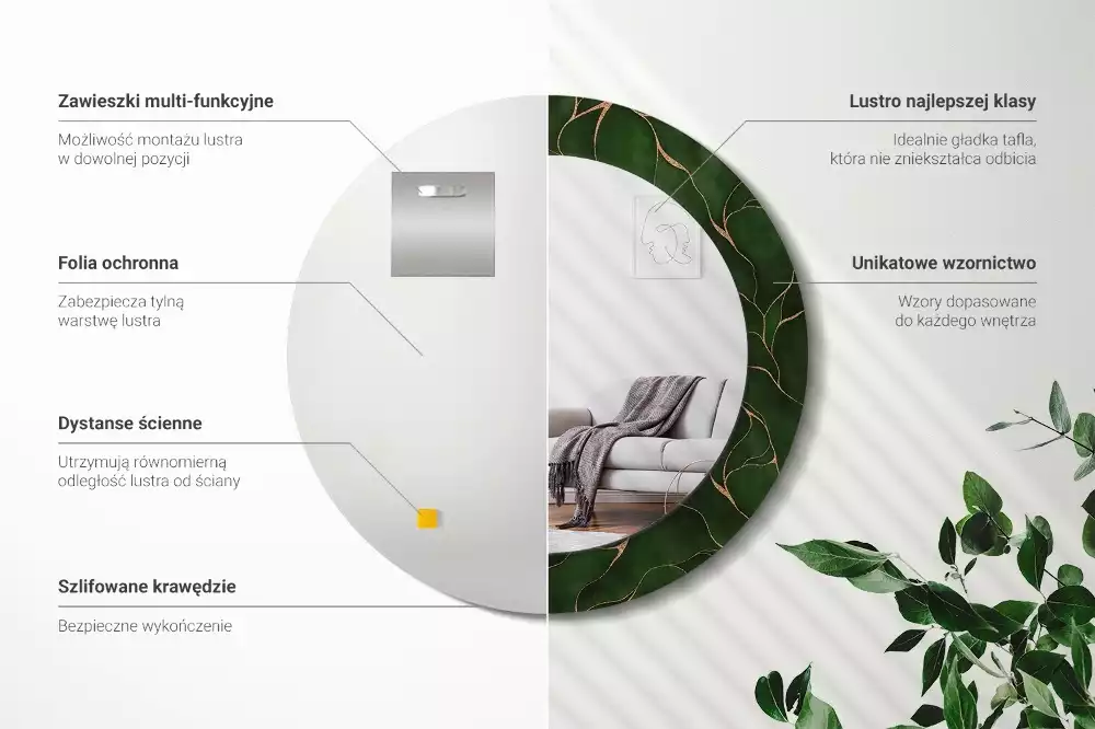 Kerek tükör fali dísz Absztrakt levél