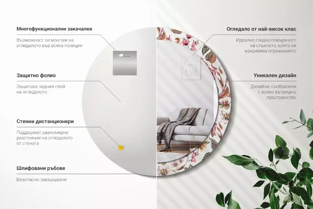 Kerek tükör fali dísz Vintage virágok