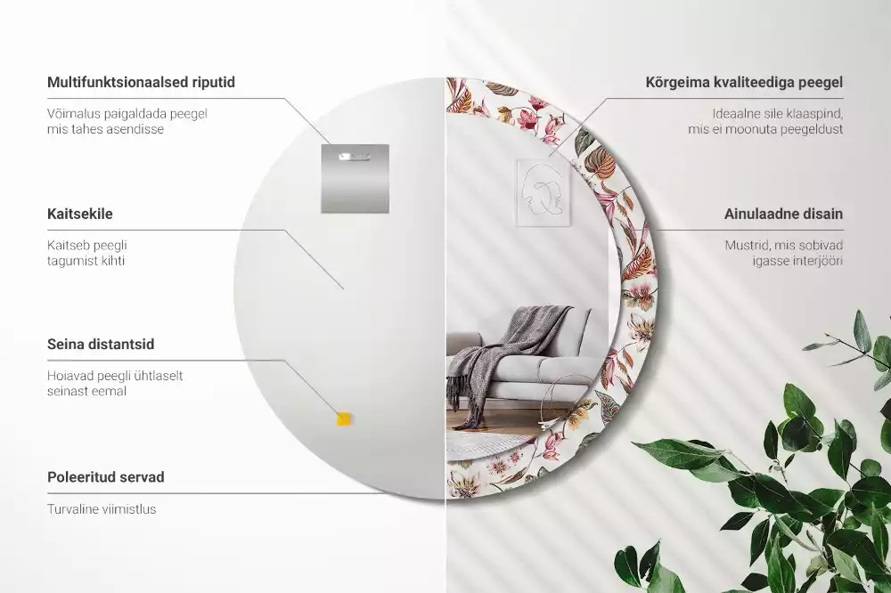 Kerek tükör fali dísz Vintage virágok