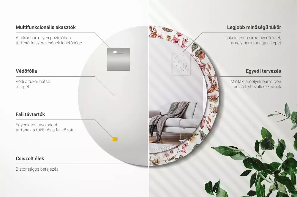 Kerek tükör fali dísz Vintage virágok