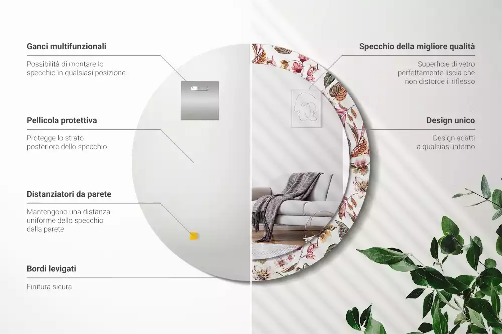 Kerek tükör fali dísz Vintage virágok