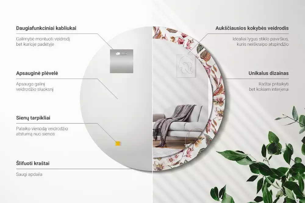 Kerek tükör fali dísz Vintage virágok