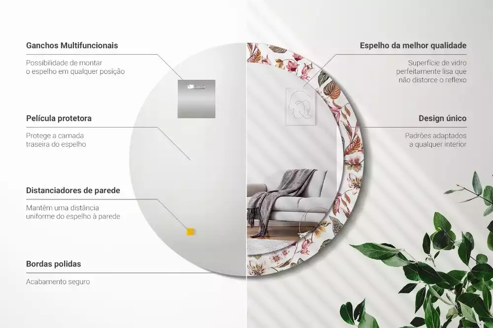 Kerek tükör fali dísz Vintage virágok