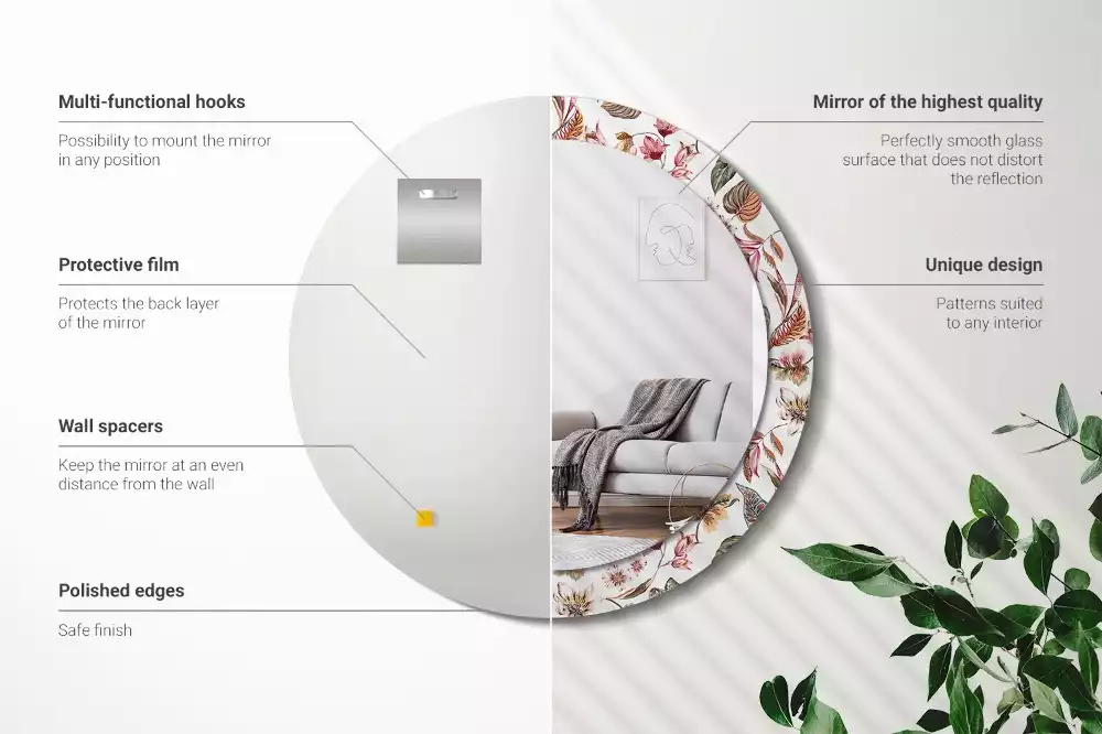 Kerek tükör fali dísz Vintage virágok