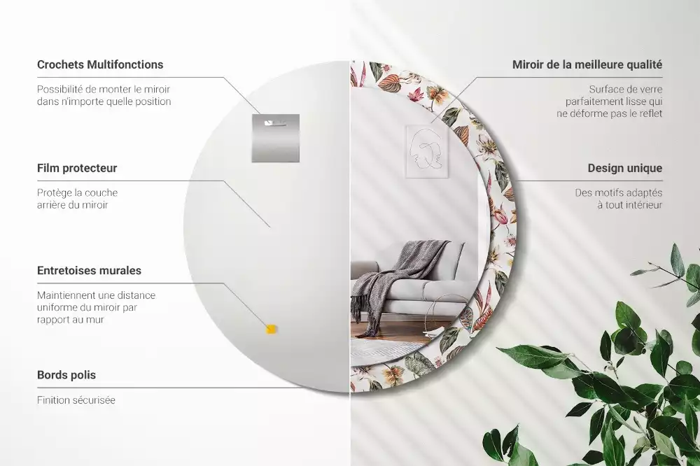 Kerek tükör fali dísz Vintage virágok