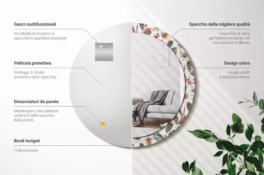 Kerek tükör fali dísz Vintage virágok