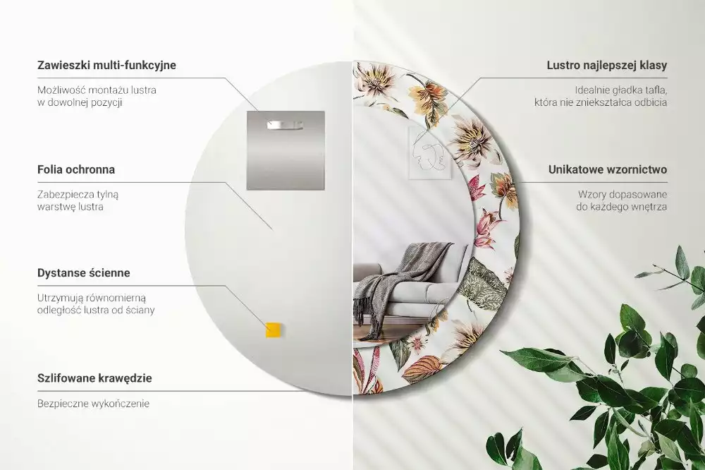 Kerek tükör fali dísz Vintage virágok