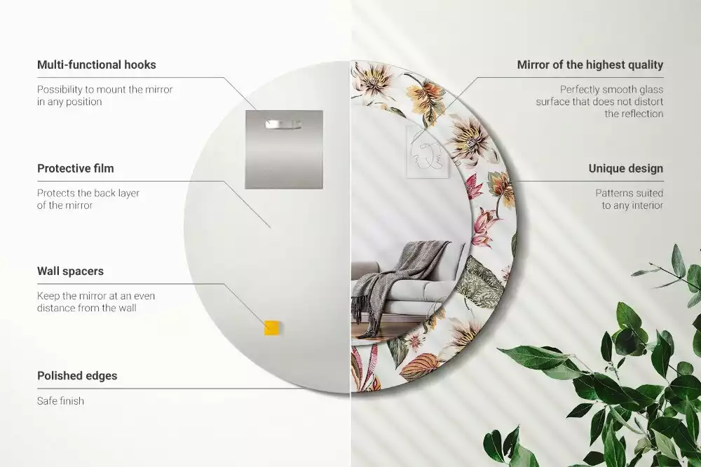 Kerek tükör fali dísz Vintage virágok