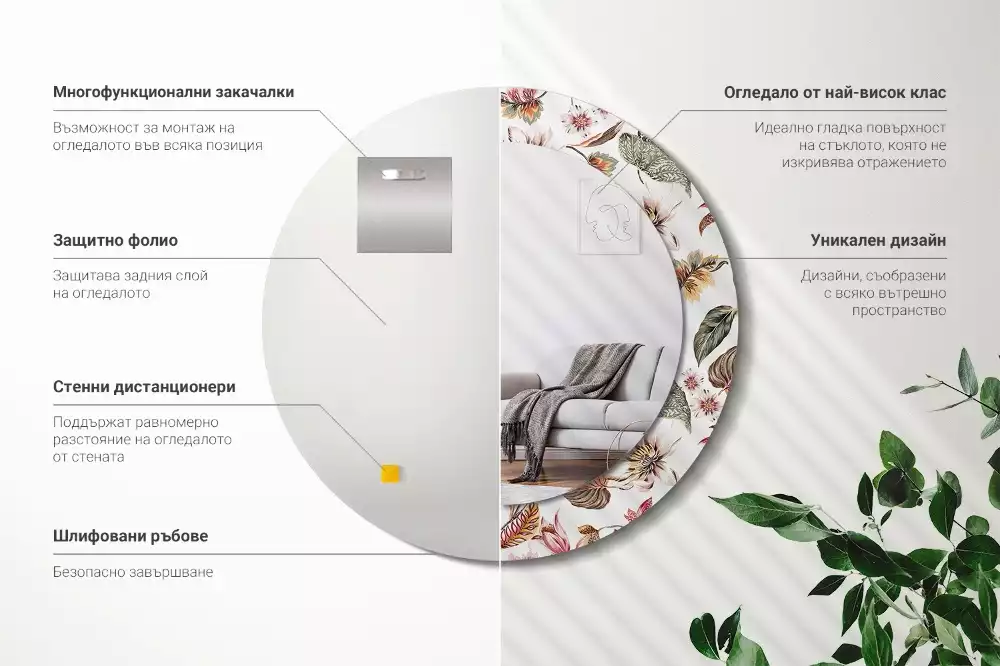 Kerek tükör fali dísz Vintage virágok