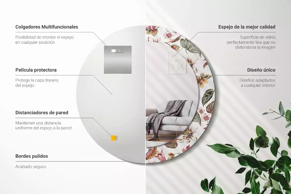 Kerek tükör fali dísz Vintage virágok