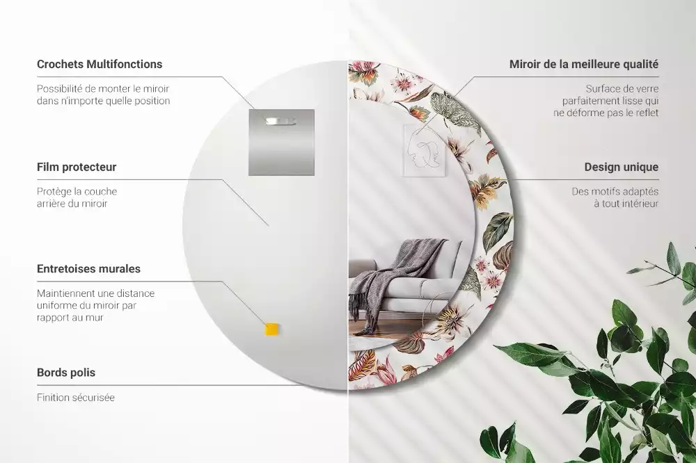 Kerek tükör fali dísz Vintage virágok