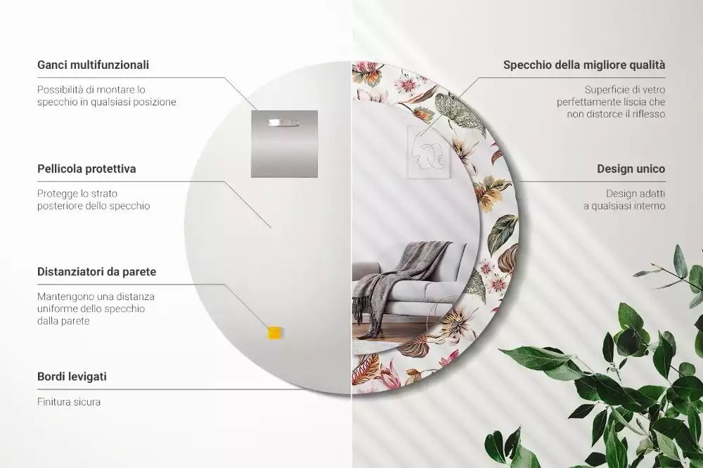 Kerek tükör fali dísz Vintage virágok