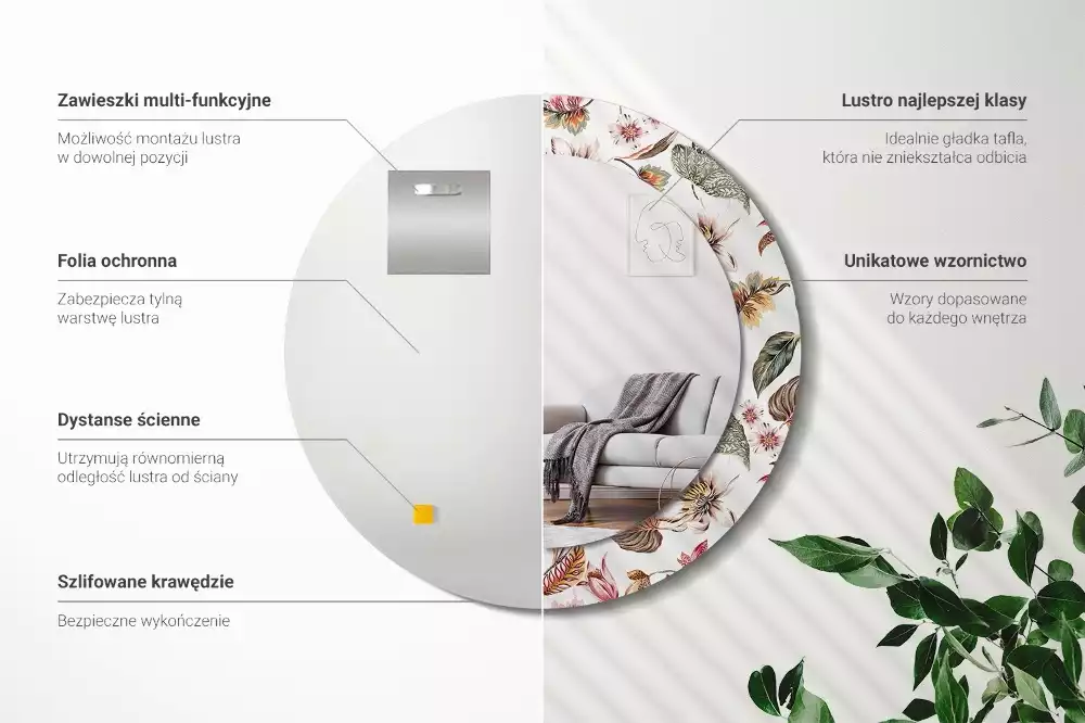 Kerek tükör fali dísz Vintage virágok