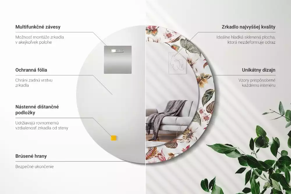 Kerek tükör fali dísz Vintage virágok