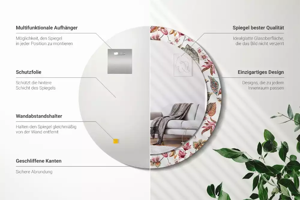 Kerek tükör fali dísz Vintage virágok