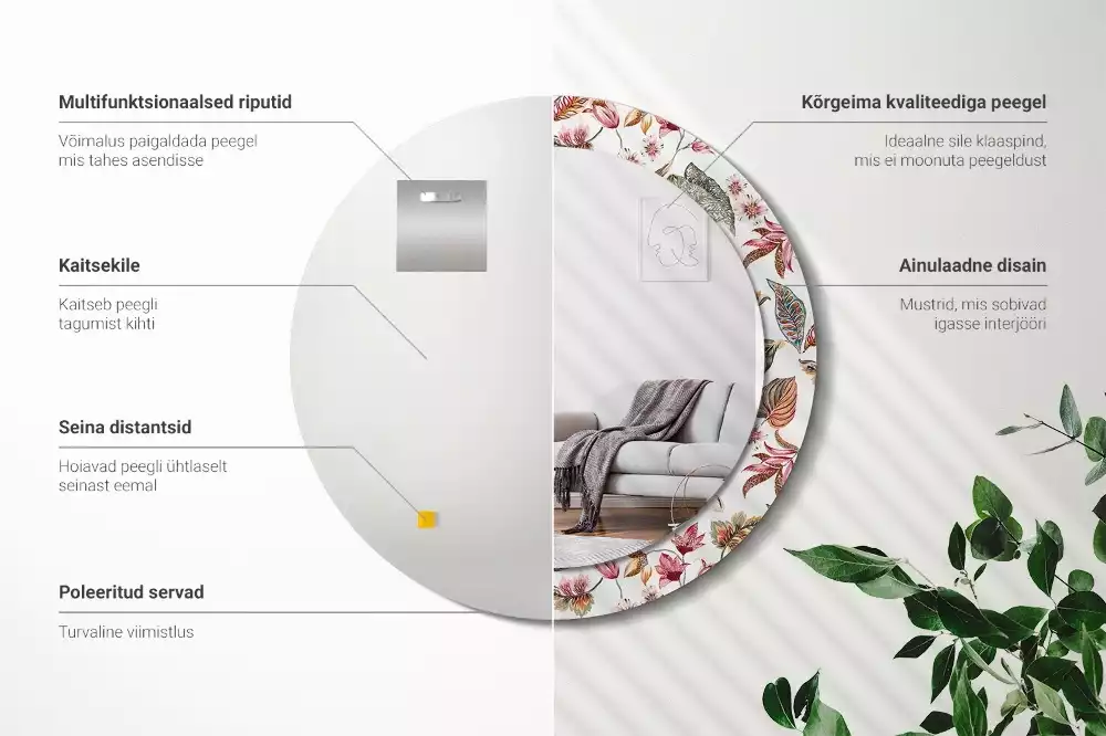 Kerek tükör fali dísz Vintage virágok