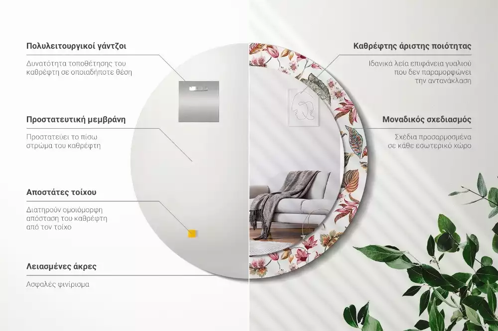 Kerek tükör fali dísz Vintage virágok