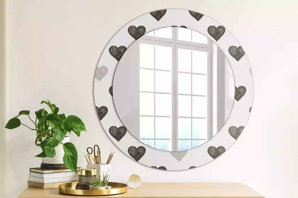 Kerek díszes tükör Absztrakt szívek