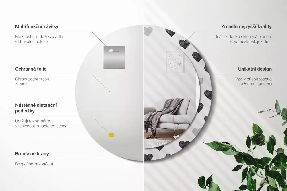 Kerek díszes tükör Absztrakt szívek