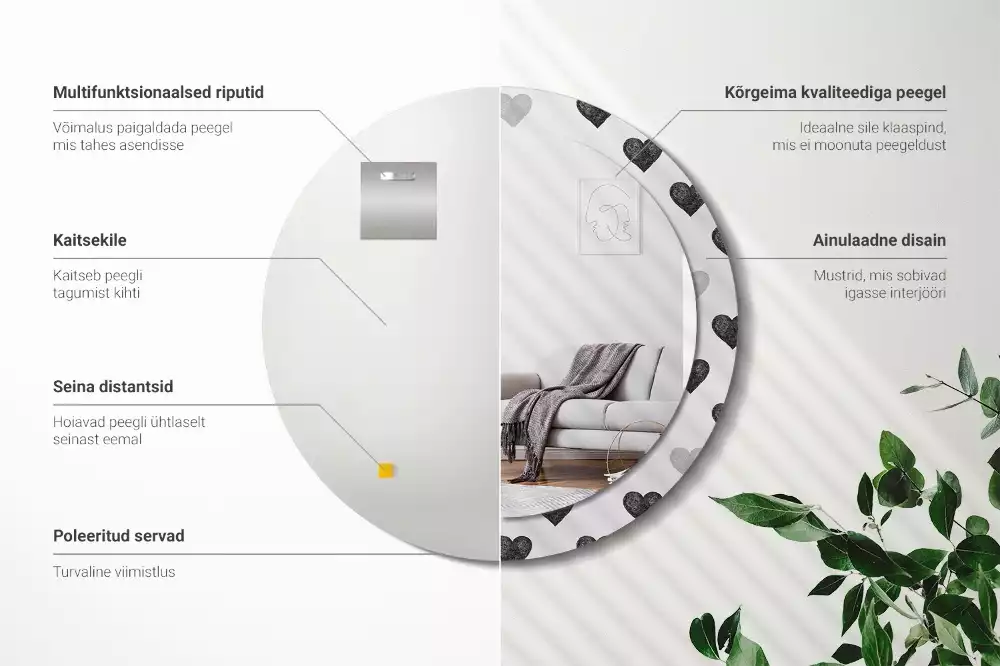 Kerek díszes tükör Absztrakt szívek