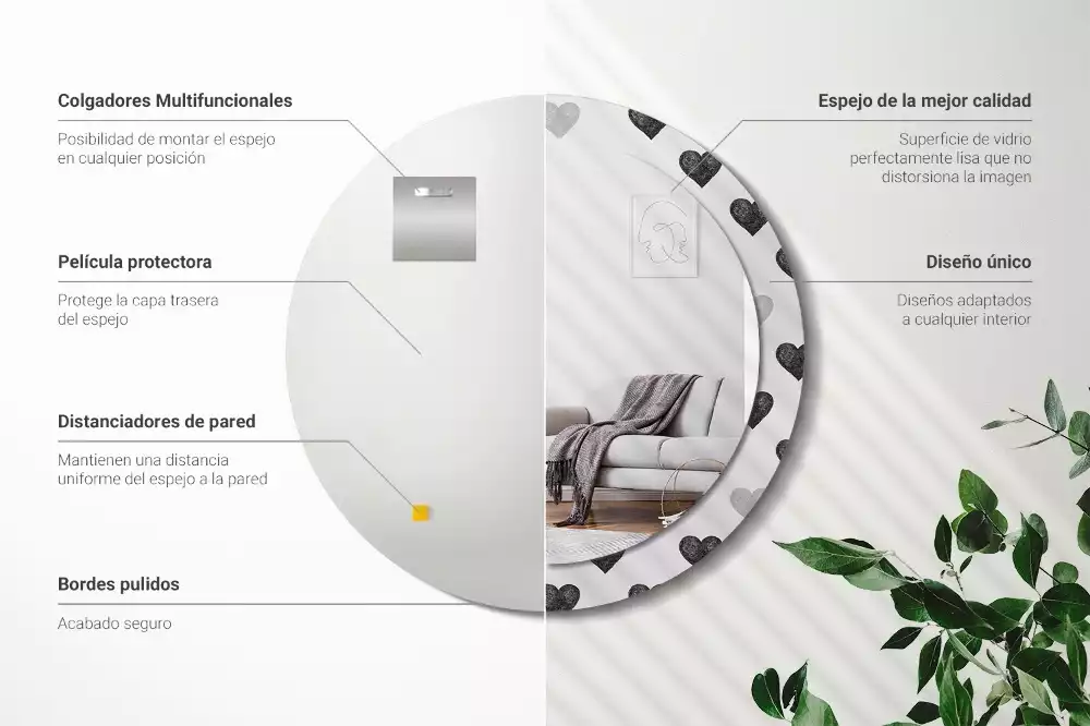 Kerek díszes tükör Absztrakt szívek