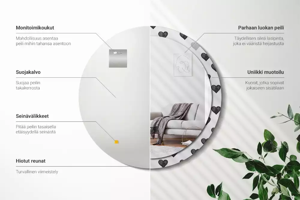 Kerek díszes tükör Absztrakt szívek