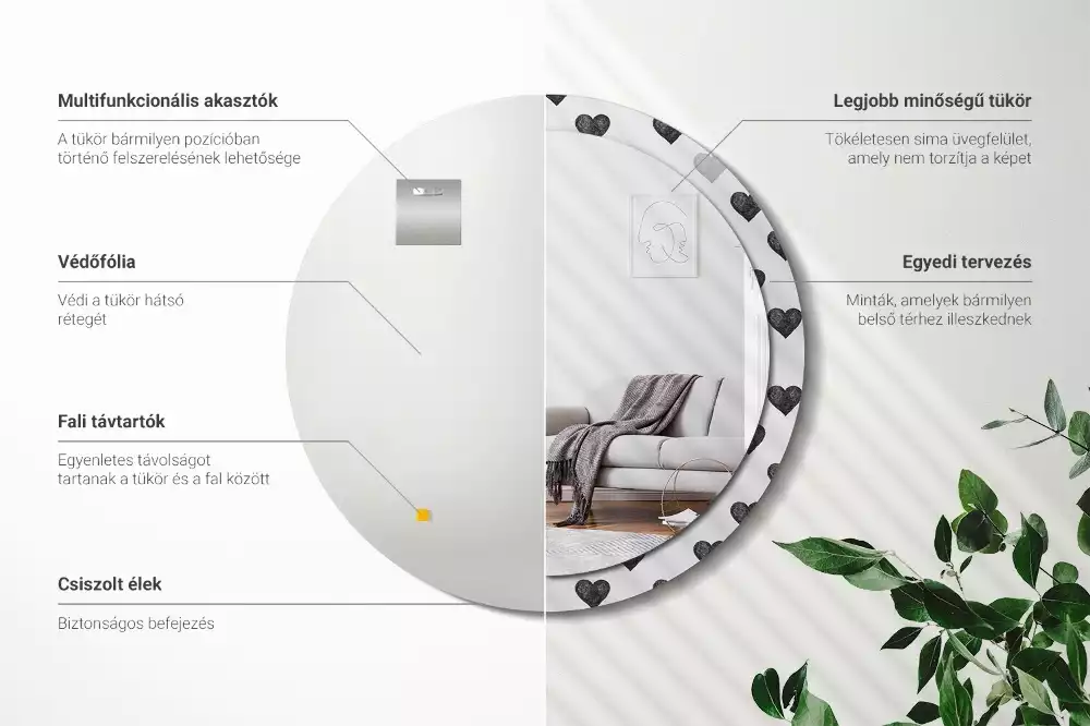 Kerek díszes tükör Absztrakt szívek