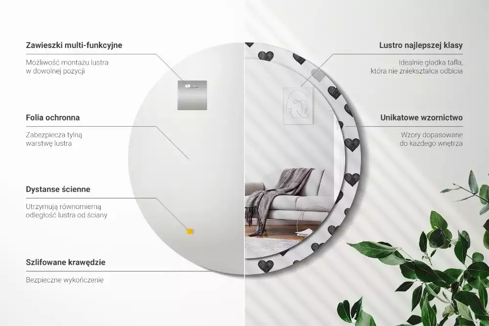 Kerek díszes tükör Absztrakt szívek