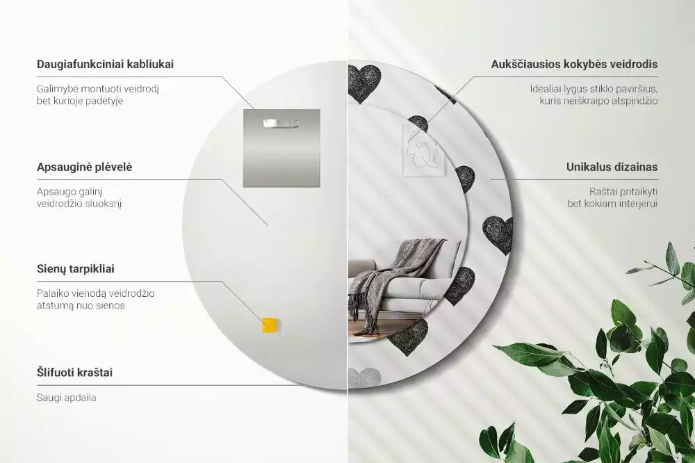 Kerek díszes tükör Absztrakt szívek