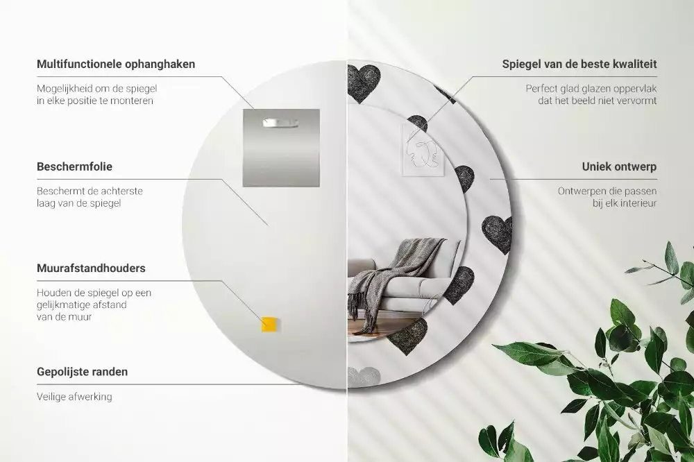 Kerek díszes tükör Absztrakt szívek