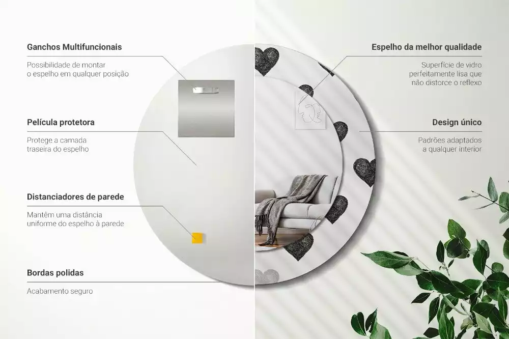 Kerek díszes tükör Absztrakt szívek