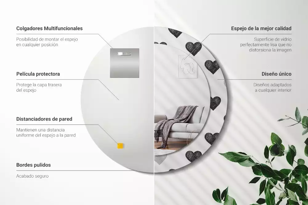 Kerek díszes tükör Absztrakt szívek