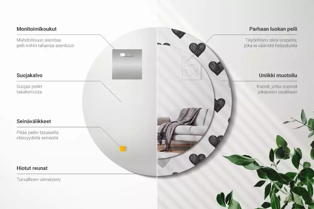 Kerek díszes tükör Absztrakt szívek