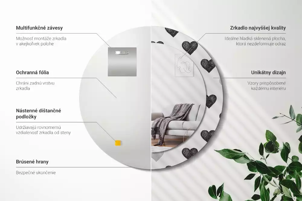 Kerek díszes tükör Absztrakt szívek