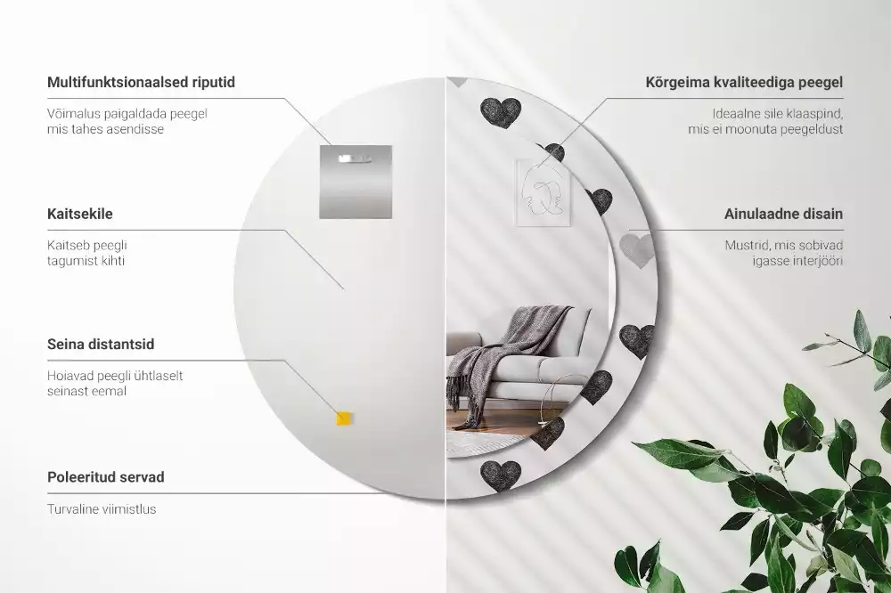 Kerek díszes tükör Absztrakt szívek