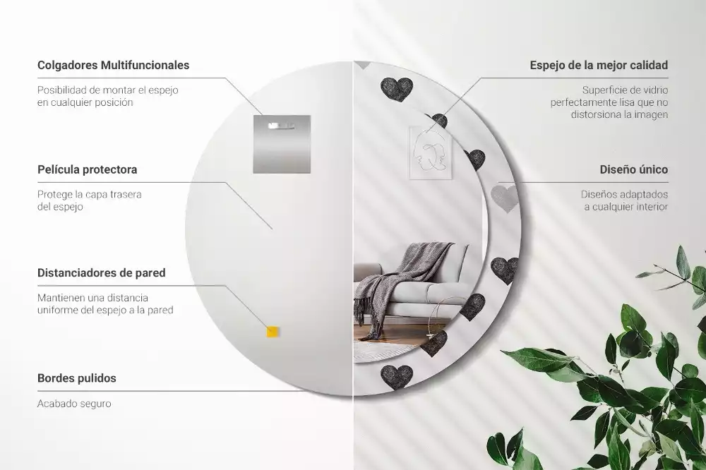 Kerek díszes tükör Absztrakt szívek