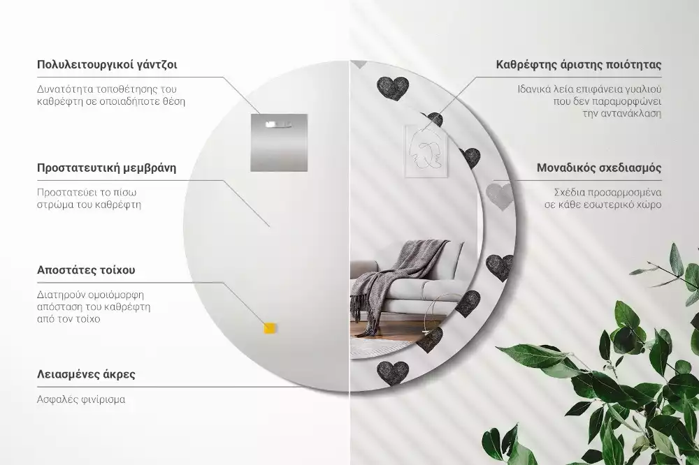 Kerek díszes tükör Absztrakt szívek