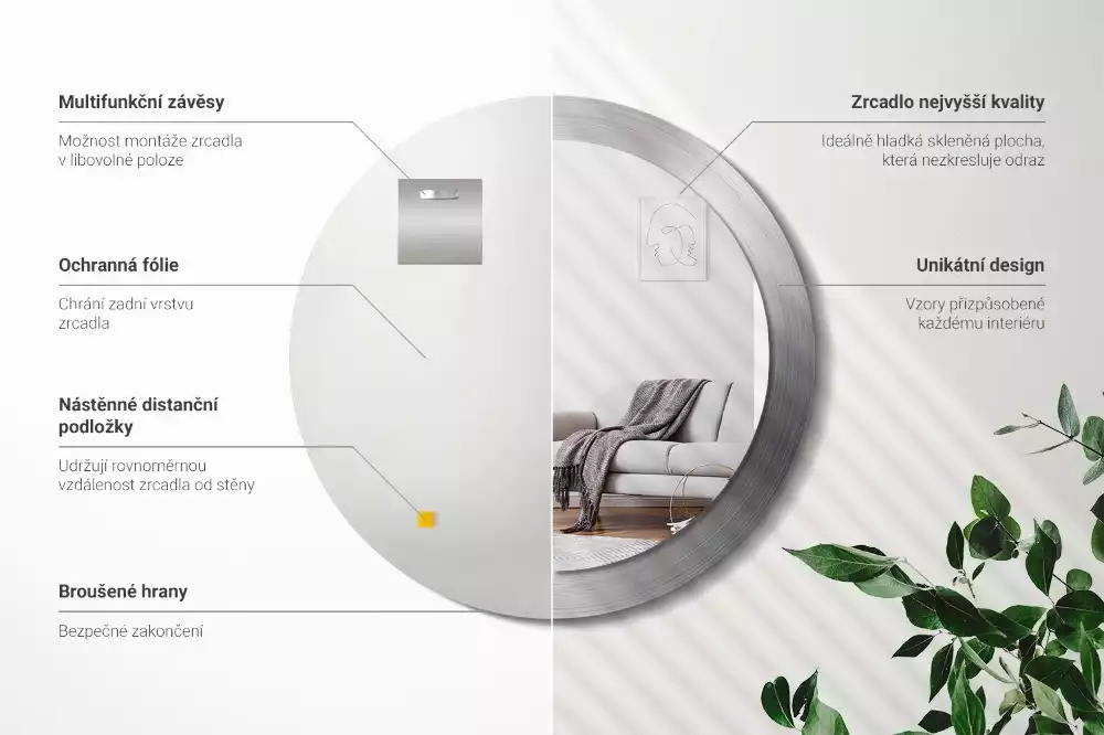 Kerek tükör fali dísz Fém utánzat