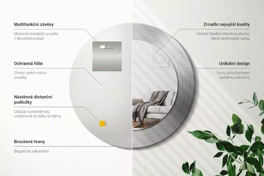 Kerek tükör fali dísz Fém utánzat