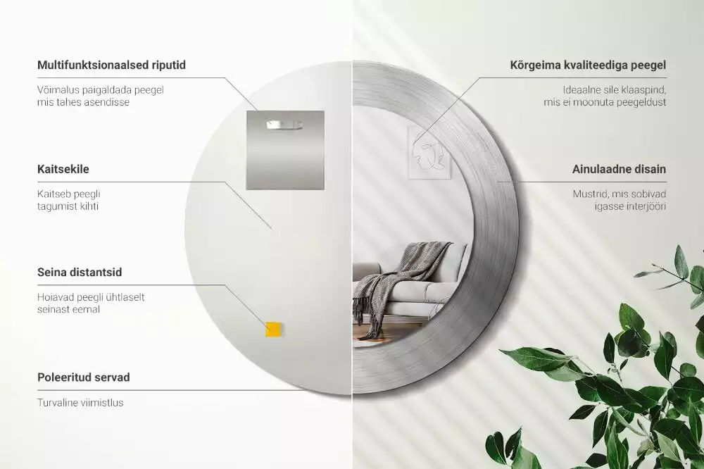 Kerek tükör fali dísz Fém utánzat