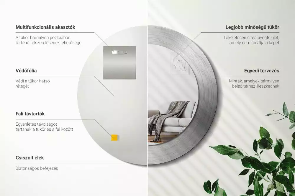 Kerek tükör fali dísz Fém utánzat