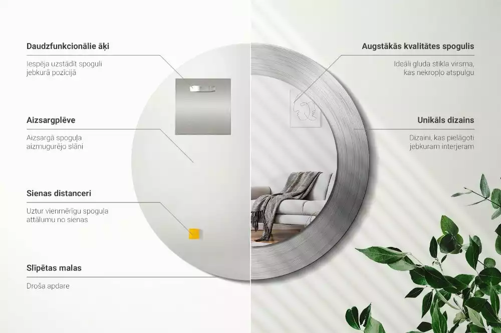 Kerek tükör fali dísz Fém utánzat