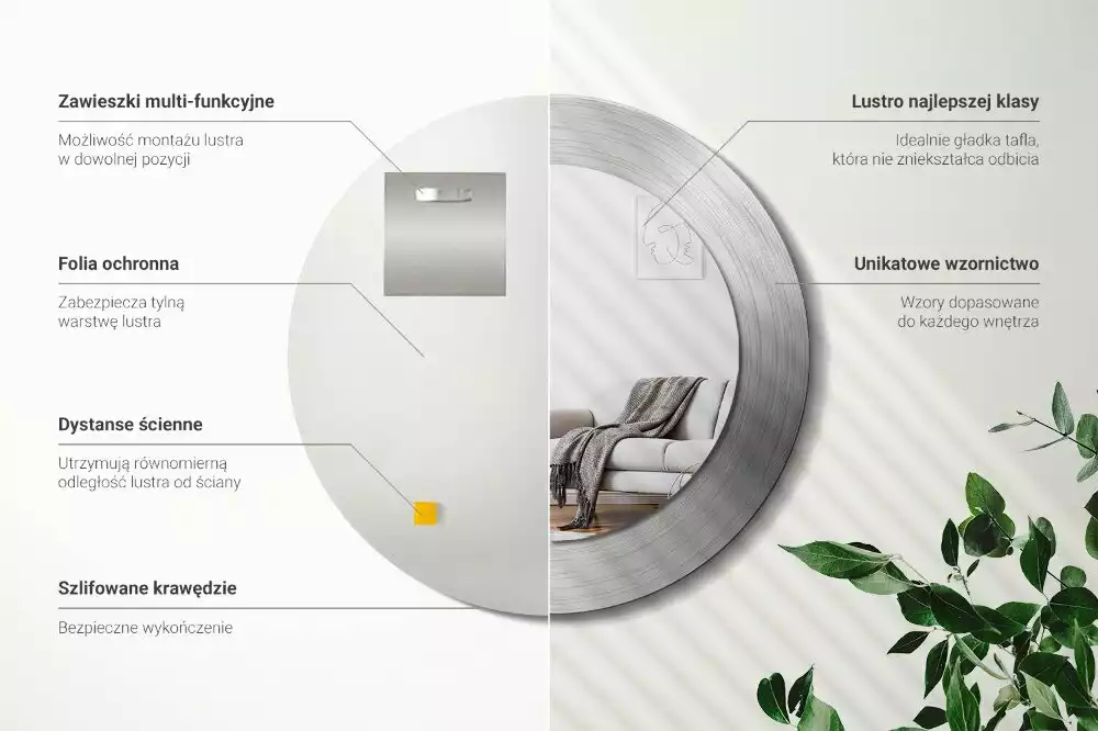 Kerek tükör fali dísz Fém utánzat